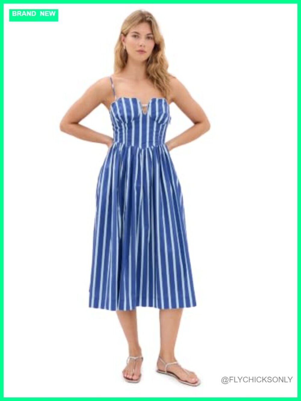 Striped Maxi Dress Poplin Fit & Flare Sweetheart Sleeveless Casual